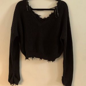 Distressed Off-The-Shoulder Sweater